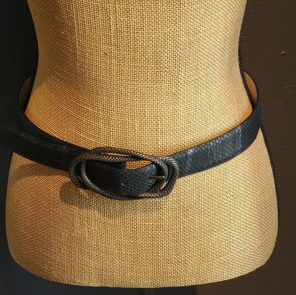 Tre Vero Large Black/Gray Snake Printed  Leather Belt